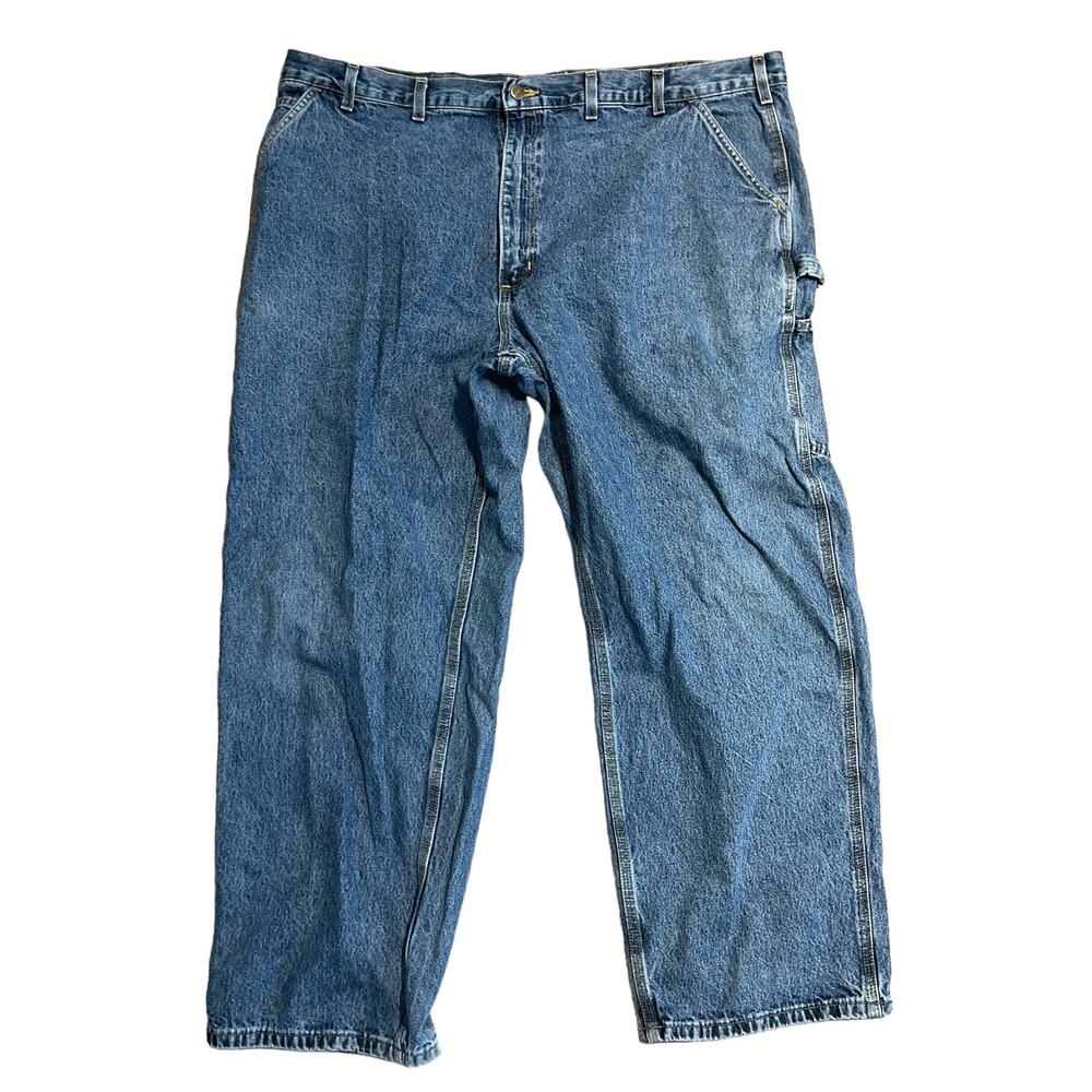 Carhartt Mens 46x30  Blue Jean Denim Work Farmer Carpenter Jeans DISTRESSED